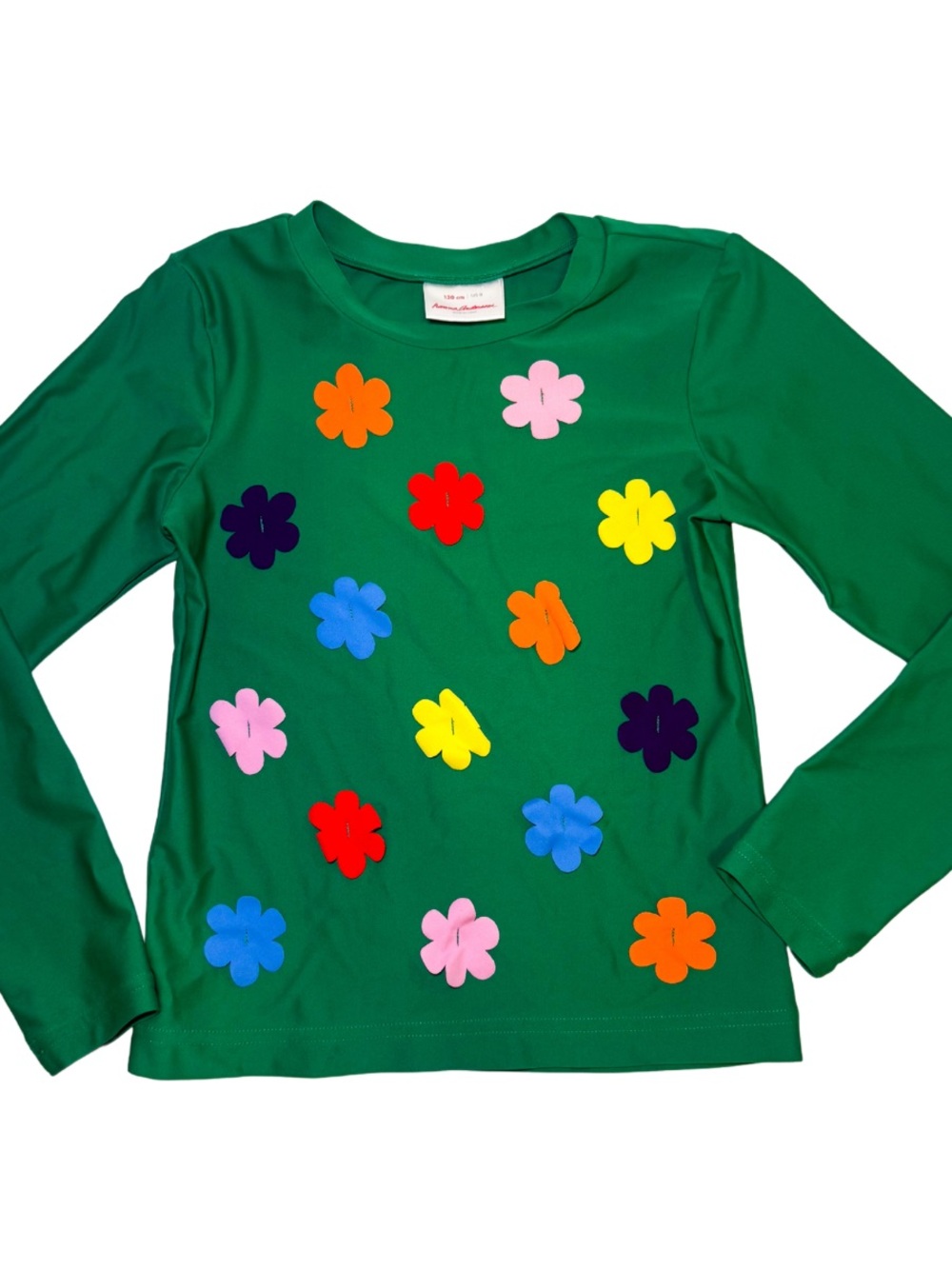 Hanna Andersson Rash Guard Long Sleeve Green with Bright Flower Applique
